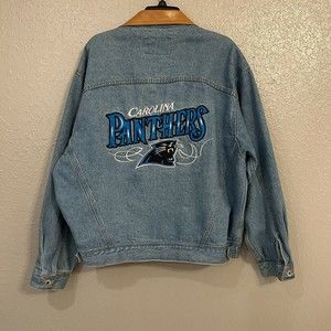 Authentic NFL Carolina Panthers Denim Jacket Coat Size Pro Elite Large